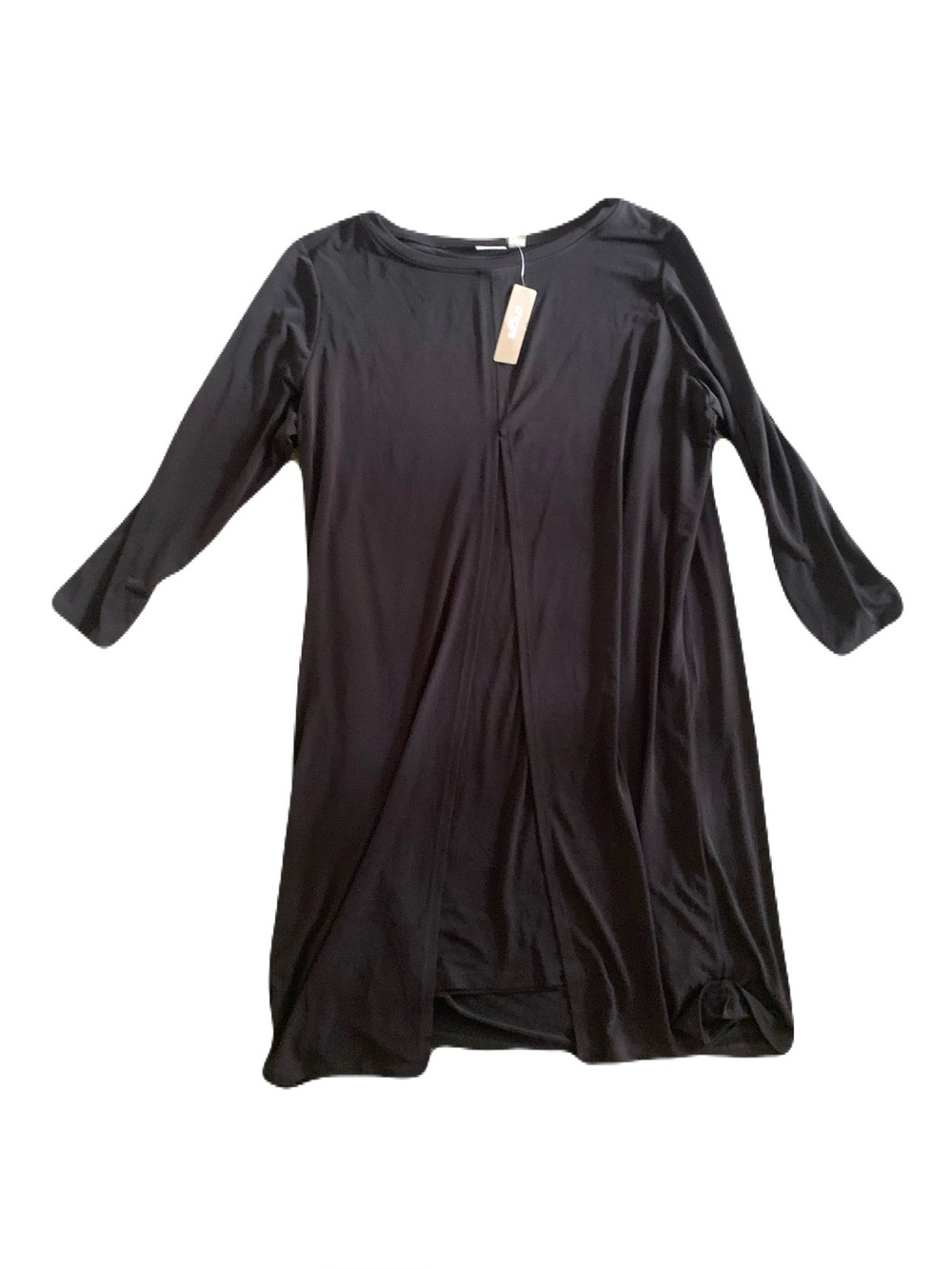 NEW Chico’s Size 4/2X Solid Black Double Layer Midi Dress Minimalist Classic